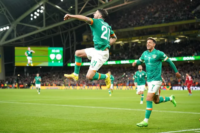 Republic of Ireland’s Robbie Brady celebrates his winning goal