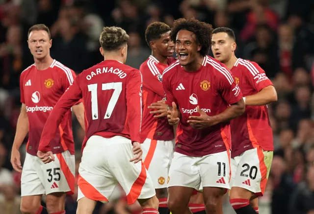 Manchester United’s Joshua Zirkzee celebrates scoring against Fulham