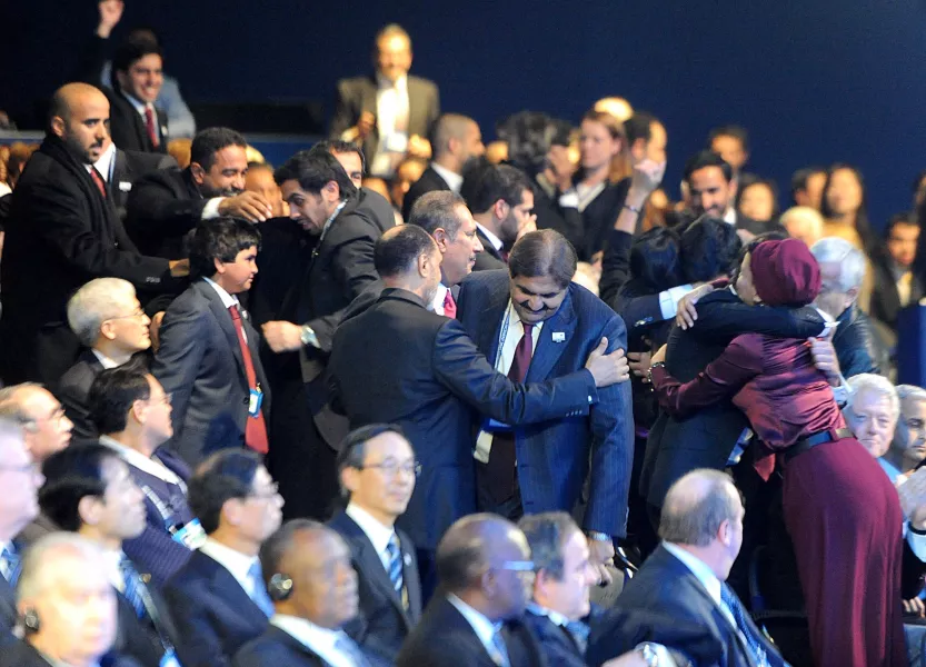 Qatari delegates celebrate in 2010 after their bid to host the 2022 World Cup was successful 