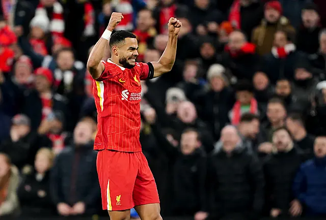 Liverpool’s Cody Gakpo celebrates after scoring