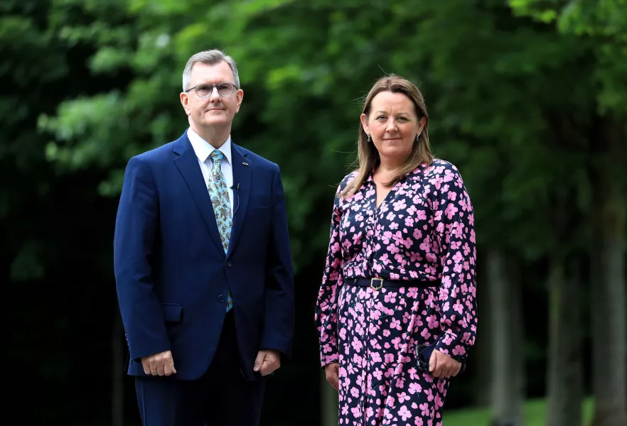 Newly elected DUP leader designate Sir Jeffrey Donaldson and deputy leader Paula Bradley 