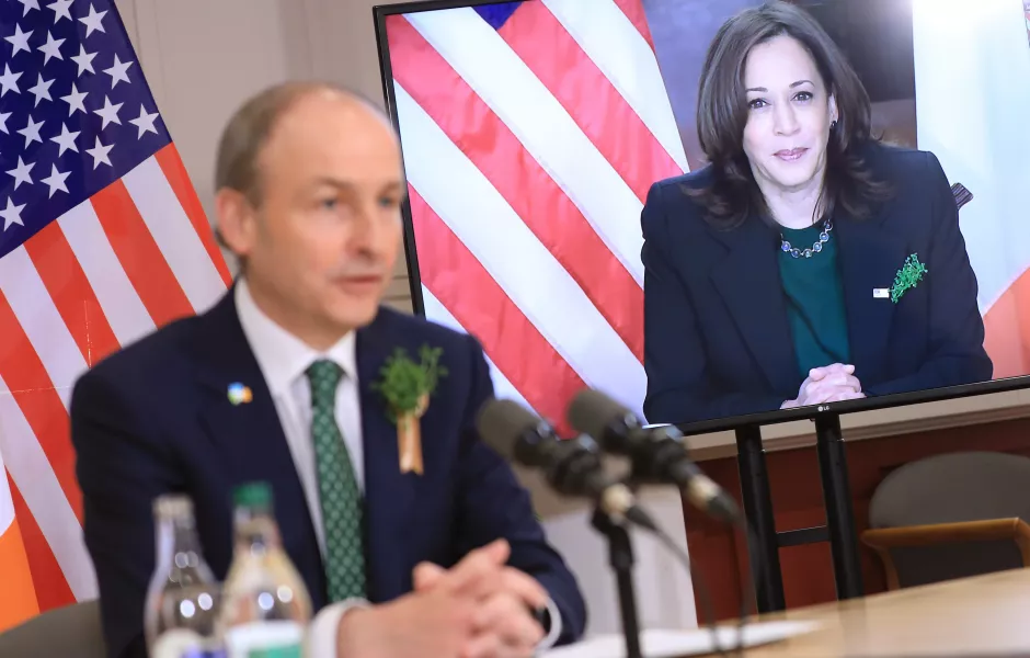 Micheal Martin speaking with US Vice President Kamala Harris 