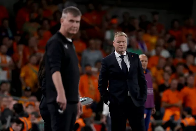 Netherlands manager Ronald Koeman, left, looks on during his team's win over the Republic of Ireland