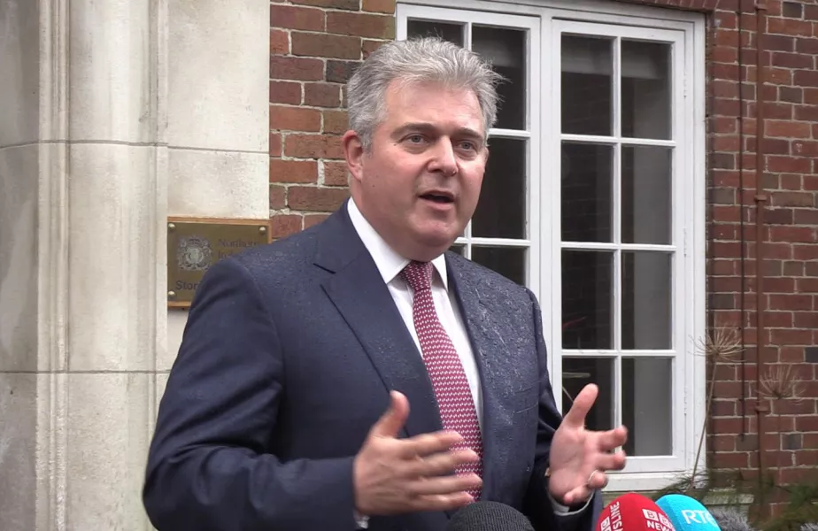 Northern Ireland Secretary Brandon Lewis speaks to the media at Stormont House