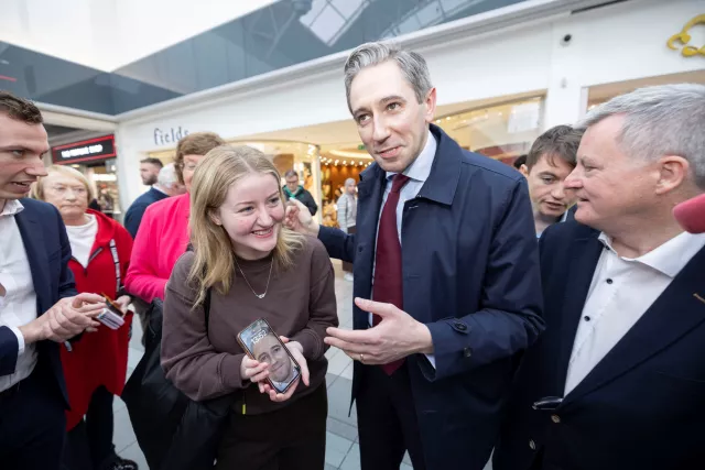 Taoiseach Simon Harris meets members of the public while canvassing in Limerick