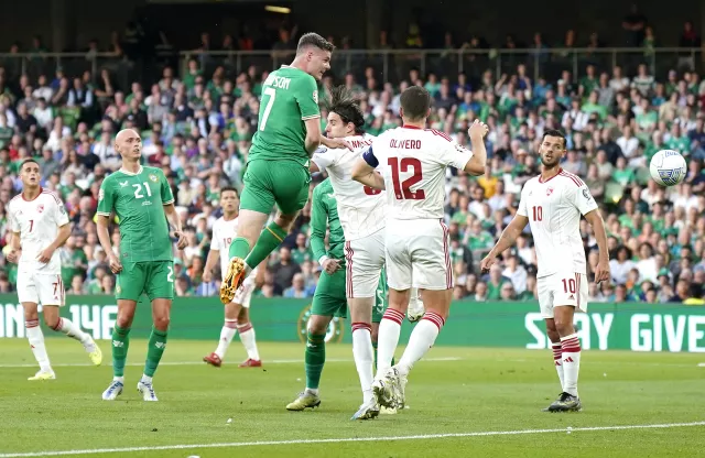 Evan Ferguson rises to score Ireland's second goal 