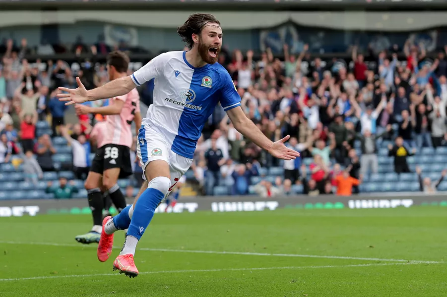 Blackburn Rovers’ Ben Brereton Diaz celebrates after he scores