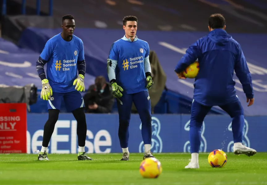 Edouard Mendy, left, has been ahead of Kepa Arrizabalaga, centre, in the pecking order 