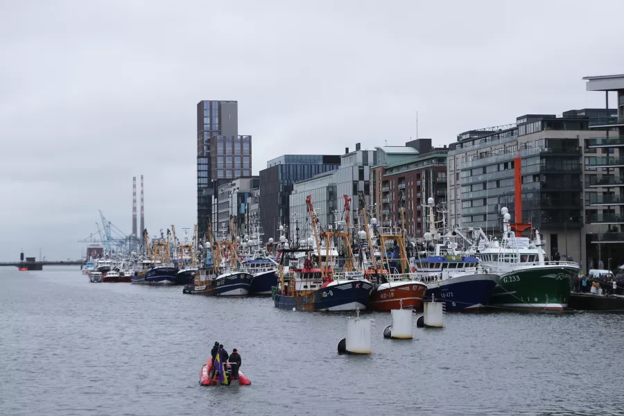 Trawlers from all around the Irish coast gathered outside the Convention Centre in Dublin