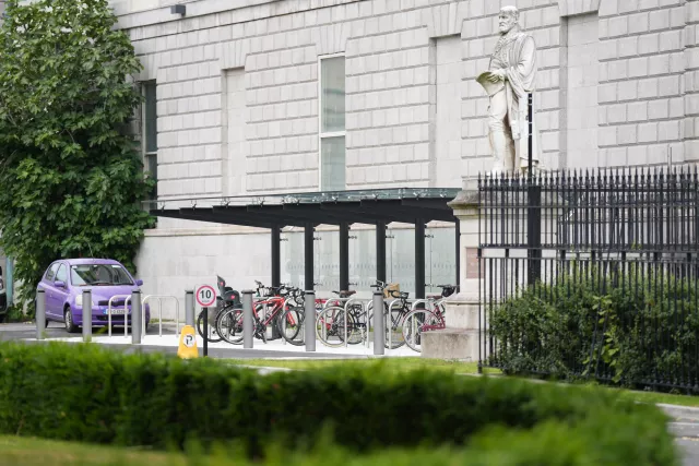 View of bikes under a bike shelter