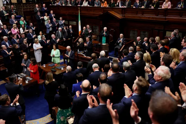 Joe Biden receives a standing ovation after addressing the Oireachtas Eireann