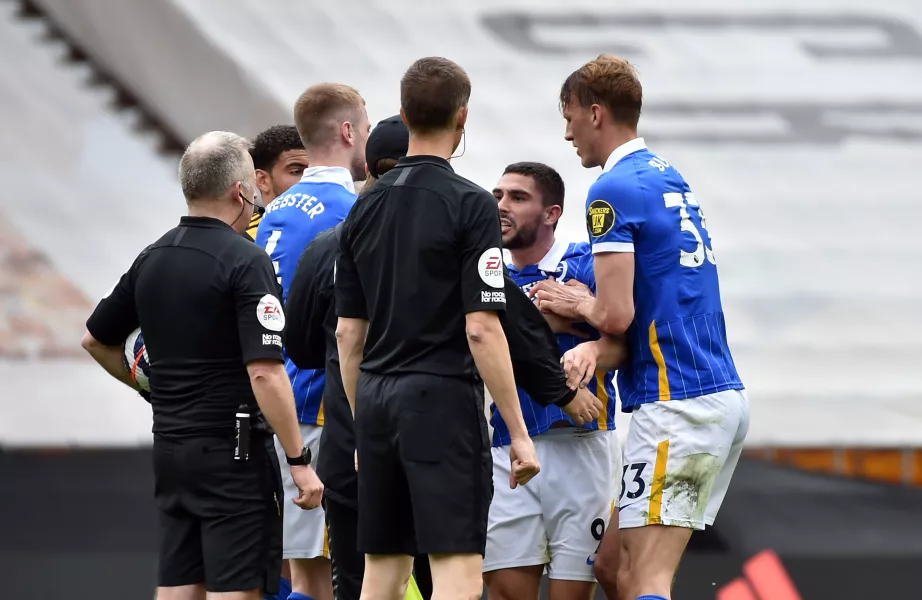 Neal Maupay was sent off after the full-time whistle 