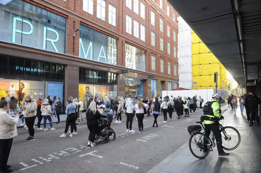 Shoppers queue outside Primark in Belfast