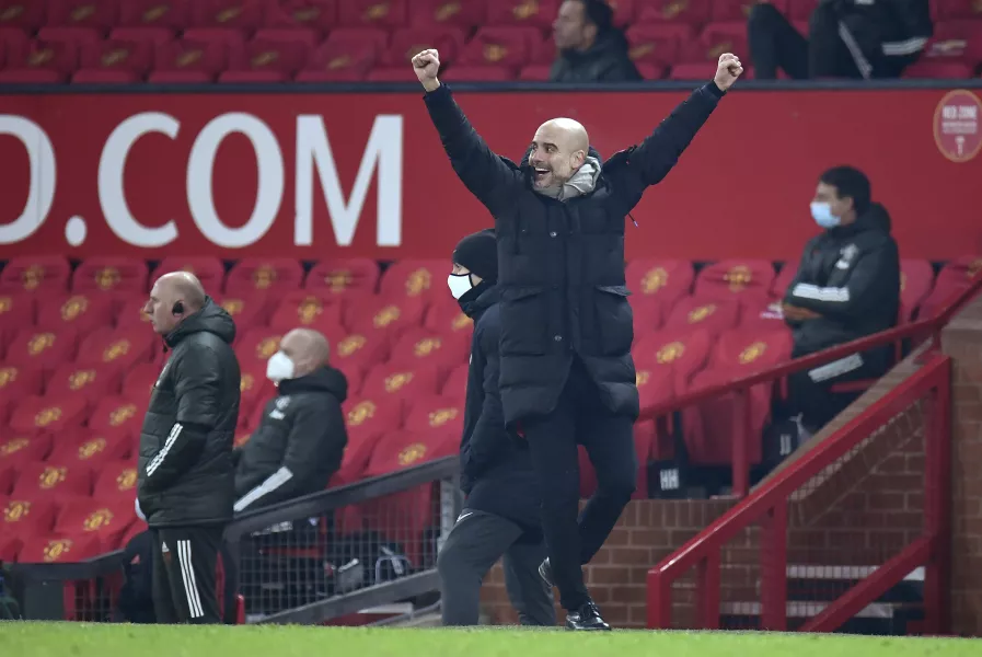 Pep Guardiola celebrates a goal