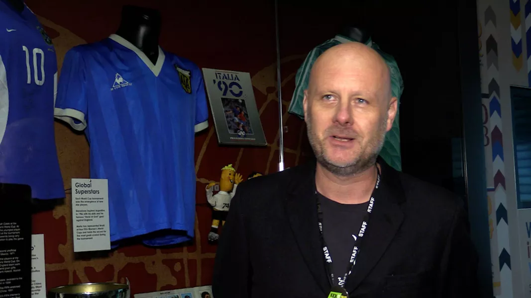 National Football Museum spokesperson Dickie Felton with the shirt Diego Maradona wore when he played England in 1986 