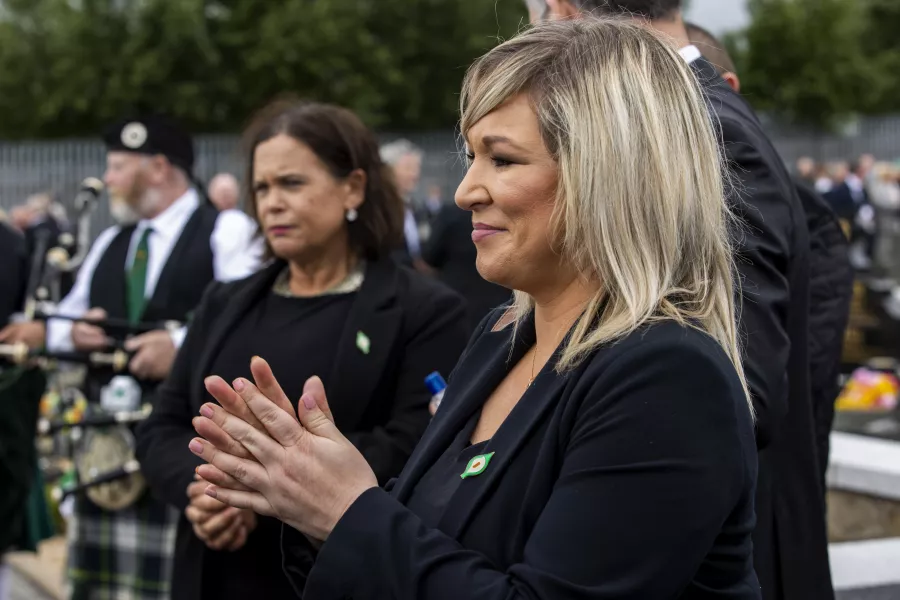 Mary Lou McDonald and Michelle O’Neill during the funeral 