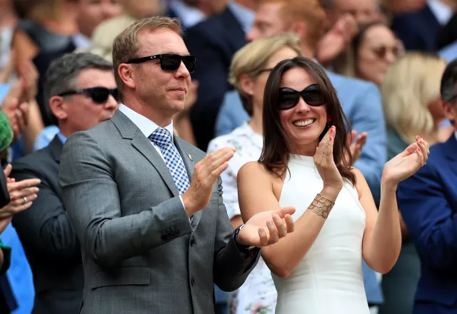 Sir Chris Hoy and his wife Sarra in the royal box at Wimbledon