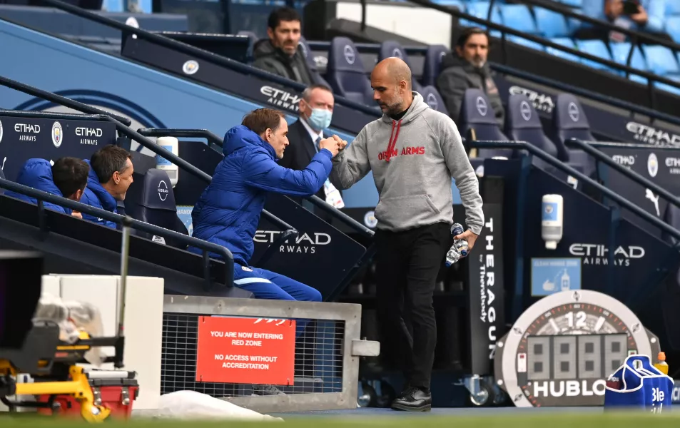 Tuchel (left) will face Pep Guardiola's Manchester City again in the Champions League final