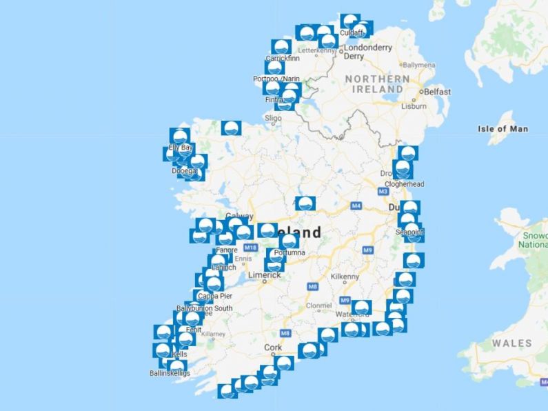 Interactive map shows location of blue flag beaches and marinas around Ireland