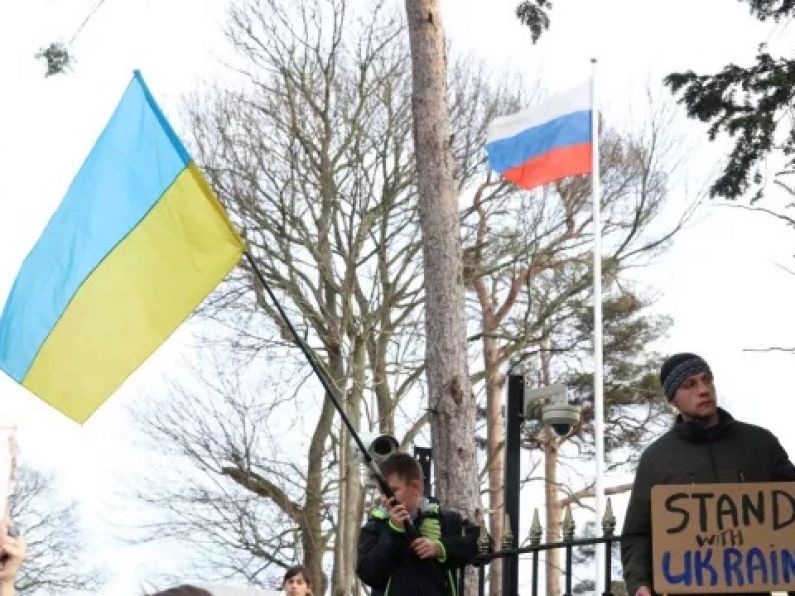 Crowds protest outside Russian Embassy to mark one month since Ukraine invasion