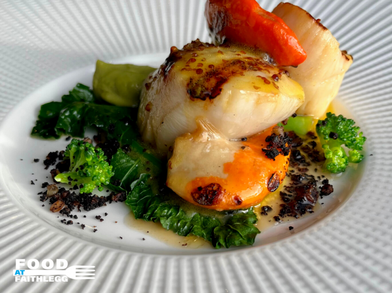 Food At Faithlegg - Chargrilled Scallops with Broccoli and Black Pudding