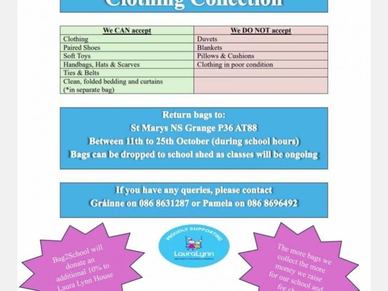 St Mary's National School Grange Clothing Collection 11th - 25th October