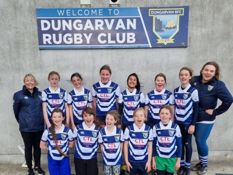 Dungarvan RFC U12 girls playing at half time for Ireland v Italy