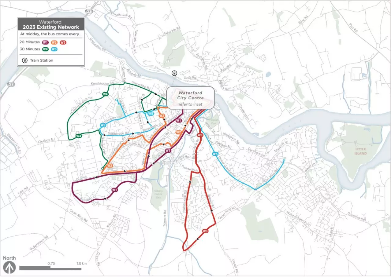 Existing Waterford City network (Source, busconnects.ie)