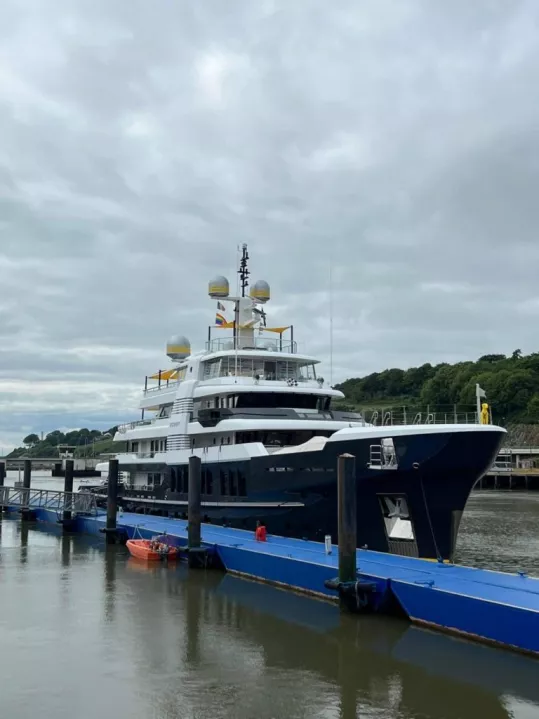 The Superyacht currently moored on the River Suit, (photo credit Chris Noonan)
