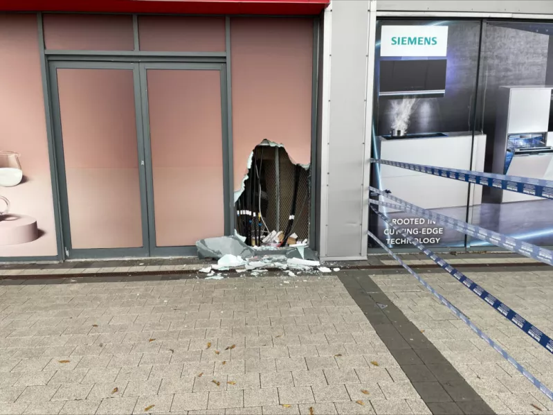 Damage cause to Harvey Norman storefront