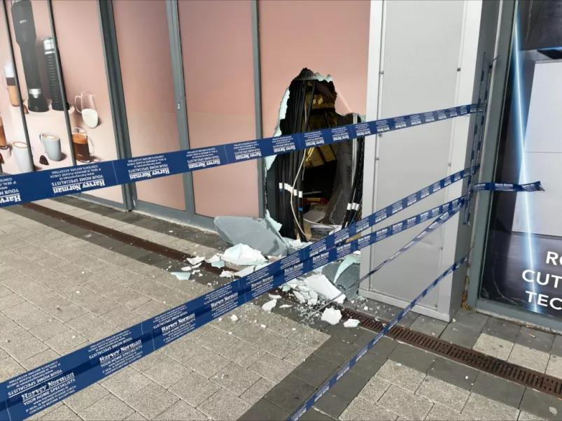 Damage cause to Harvey Norman storefront