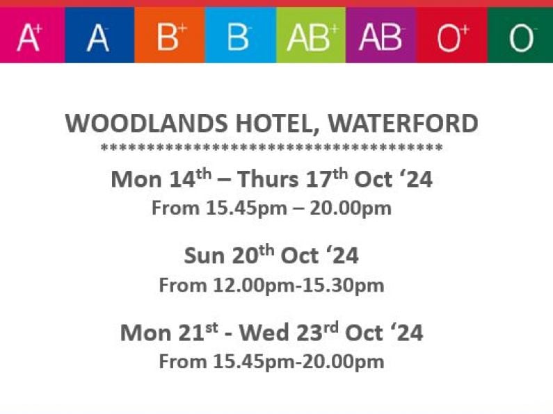 Irish Blood - Donation Clinic Waterford from 14th October