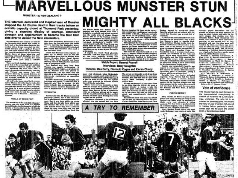 Read the original 1978 'Cork Examiner' Match Report: MARVELLOUS MUNSTER STUN MIGHTY ALL BLACKS