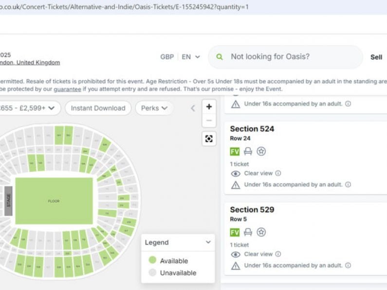 Oasis ballot tickets listed on reselling websites for thousands of pounds